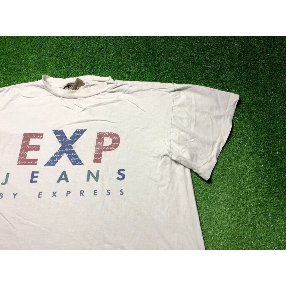 Vintage EXP Jeans By Express Mens White Short Sleeve Tee Size XL